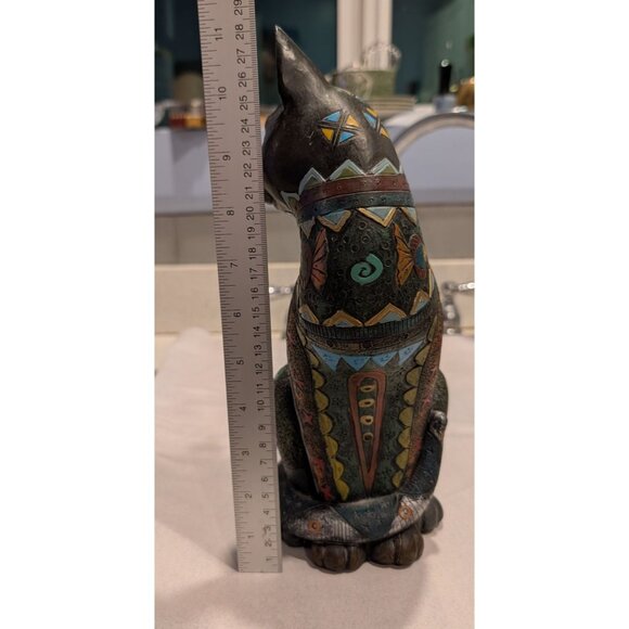 Hand-Painted Egyptian Bastet Cat Figurine with Patterns Scarab Designs - Picture 7 of 12